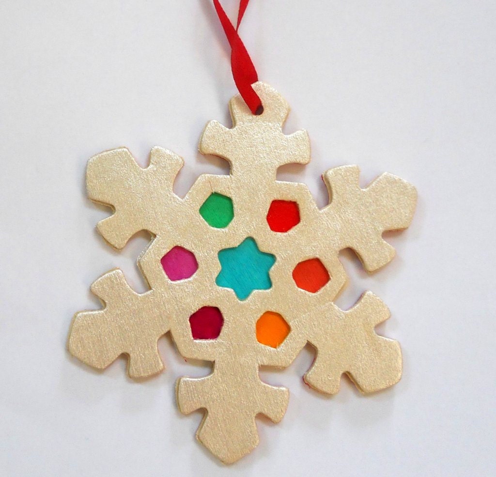 Hand Painted Rainbow Snowflake Ornament
