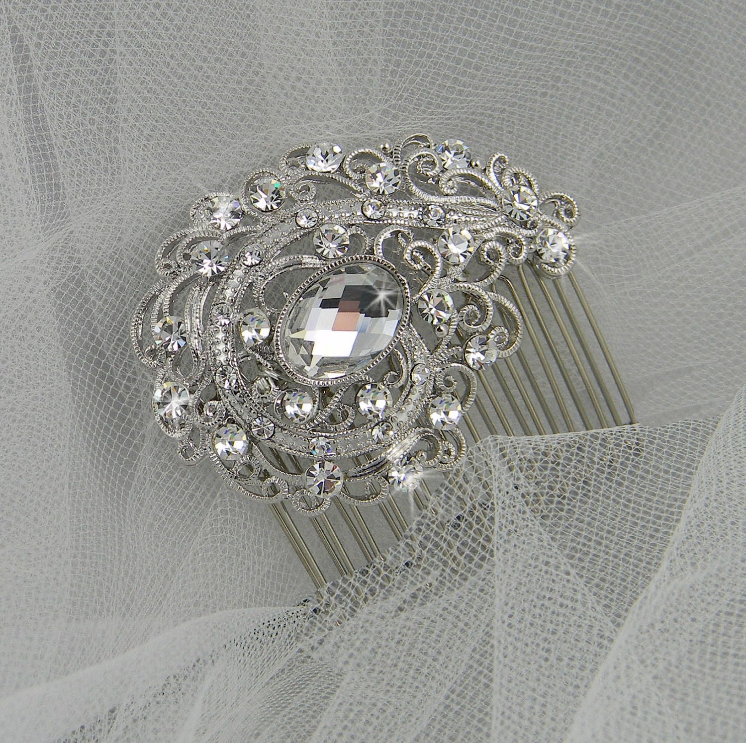 Bridal Hair comb Rhinestone Wedding Hair Accessory Jewelry Swarovski crystal rhinestones Wedding jewelry Vintage, Melissa Bridal Hair comb