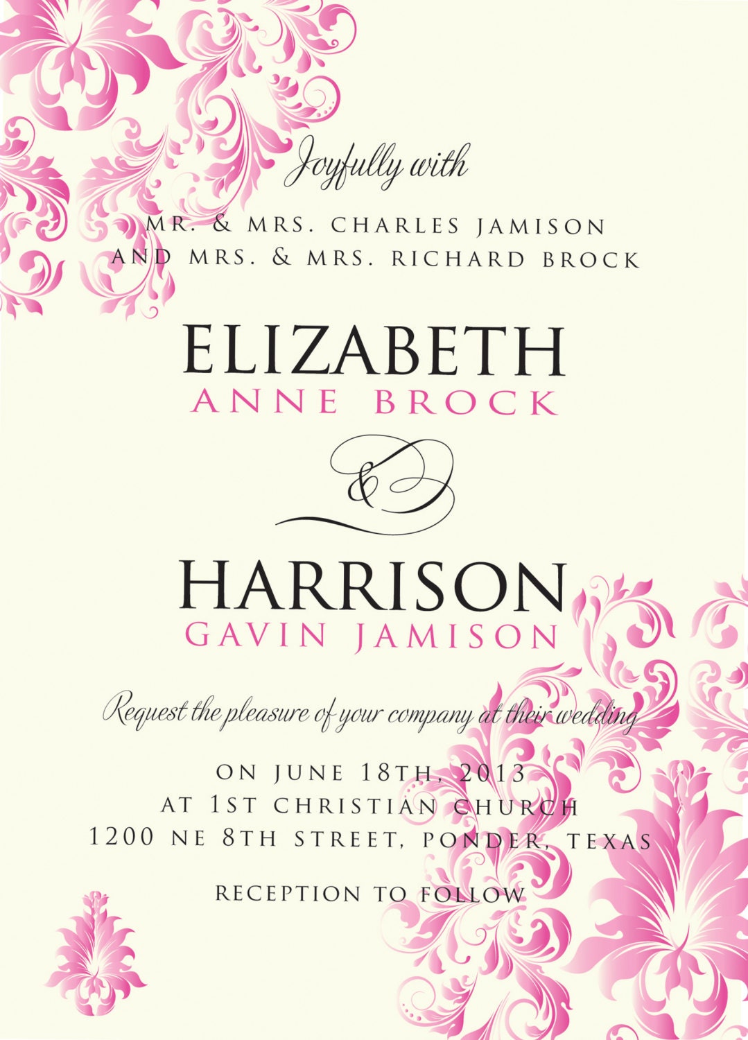 PRINTABLE Wedding Invitation Suite DIY - Cream and Pink Damask Wedding Collection (Colors Can Be Customized) Il_170x135