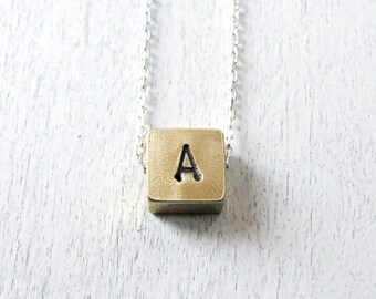 Mother's Necklace - Mommy Necklace - Mother's Day Gift - Bridesmaid Gift - Bridesmaid Jewelry Necklace - Vintage Brass Square Block