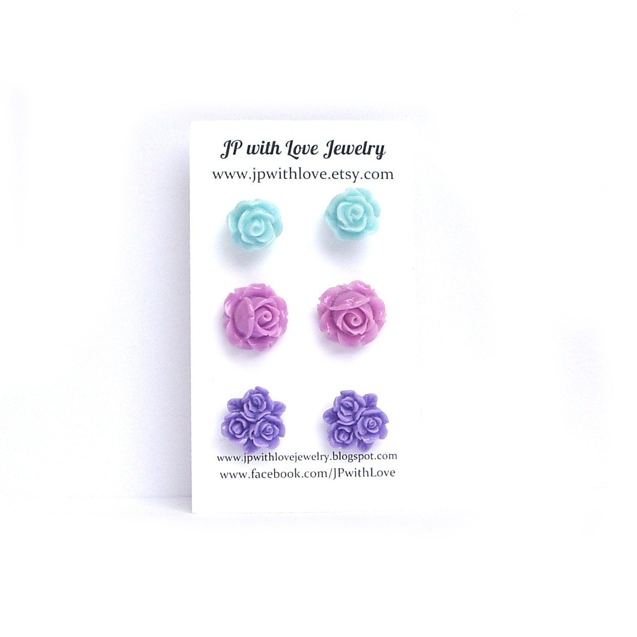 Stud earrings, set of 3, purple stud earrings, turquoise stud earrings
