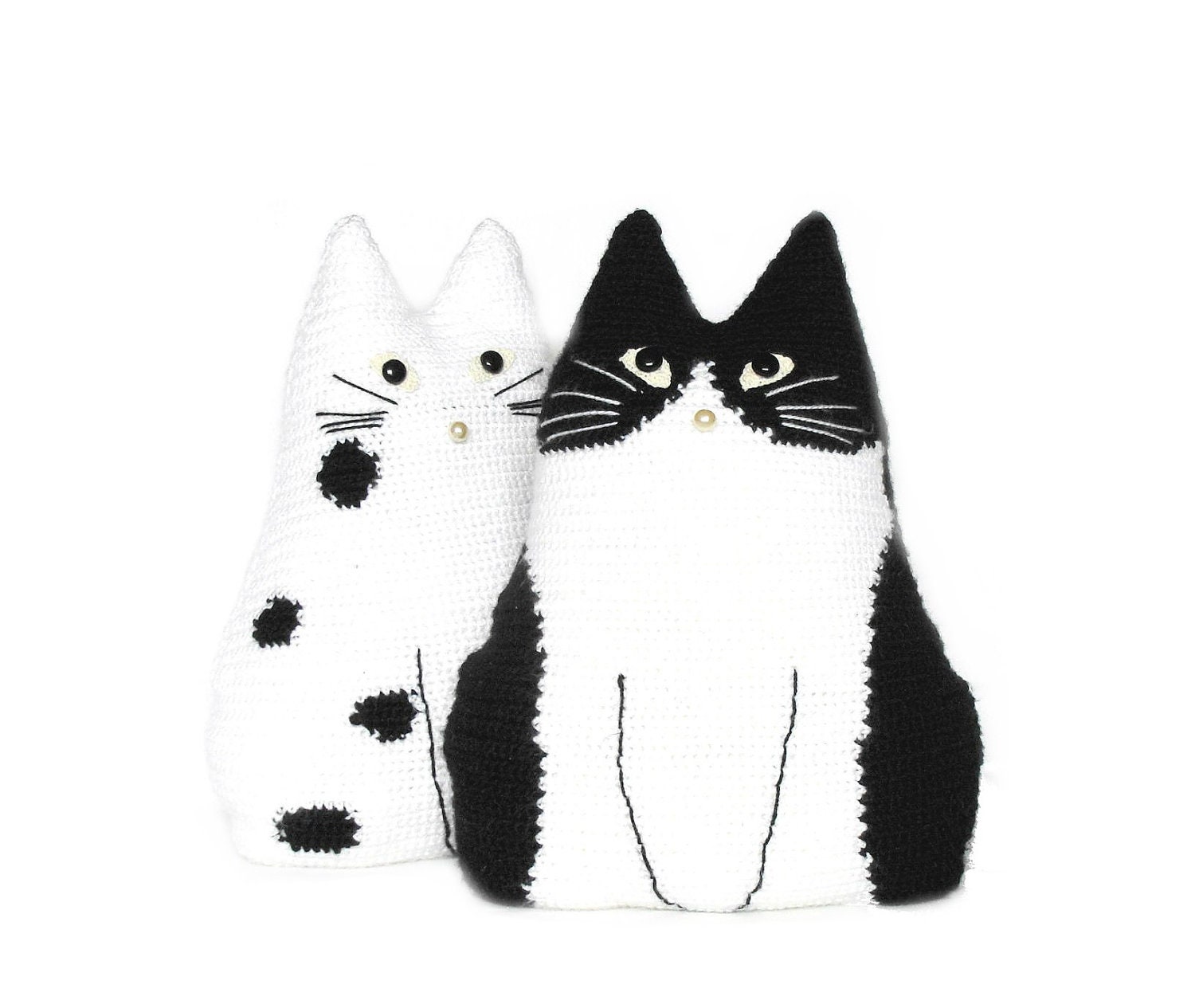 Cute crochet toy pillows set "Cat Pals" - crochet cushions, pillows - Black & White - Stuffed