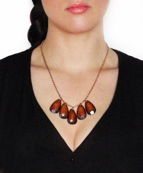 gloria - stained glass hexagon and diamond cut vintage charm necklace - brown