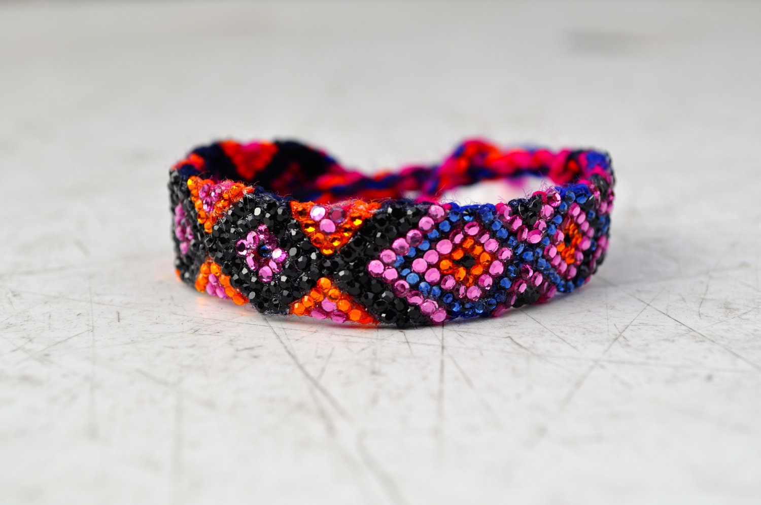 Crystal Friendship Bracelet- black, blue, hot pink, orange