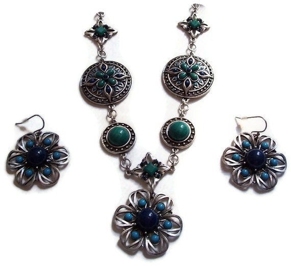 Silver Flower Jewelry Set, Sky and Sea, Fashion Jewelry