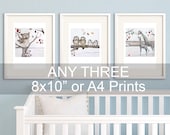 Choose your own Set of 3 8x10" / A4 Animal Prints - Australian & African native animals