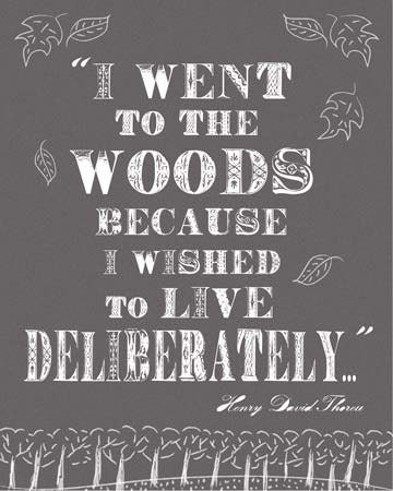 Thoreau Digital Typography Quote Art Print in Charcoal - I Went to the Woods - Live Deliberately