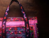 Black friday Gypsy large Overnight Bag with flower motif // for her // violet // folk // ethnic // tribal // purple // pink // hippie