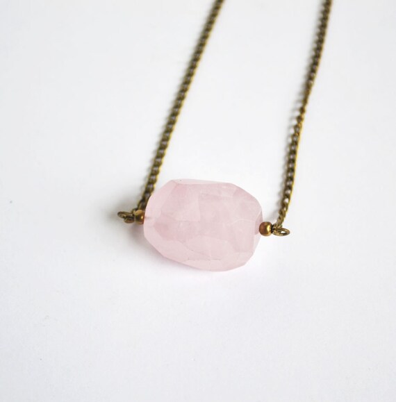 Rose Quartz Necklace, Single Rose Quartz Stone Necklace, Fertility Jewelry, Pale Pink Stone, Canadian Shop