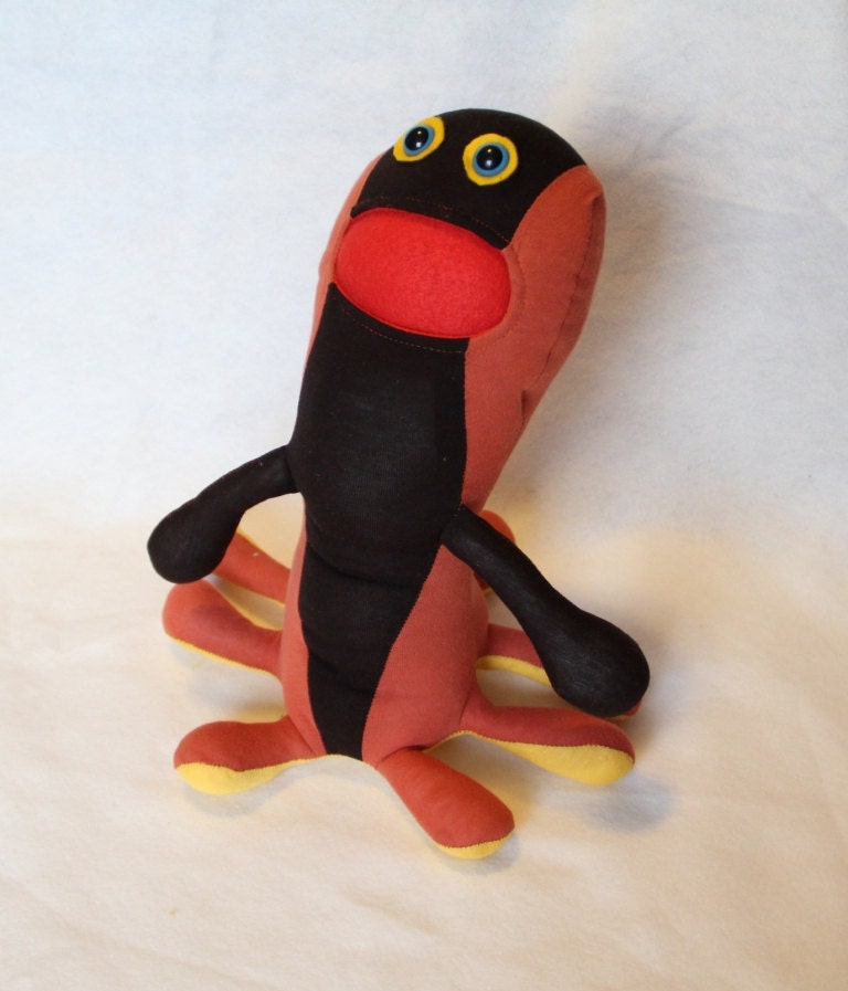 Tentacloid  C2000-  monster plush recycled creature alien orange brown tentacle cuddly cute geek toy
