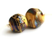 Glass Lampwork beads Pair in Beige earthy colors, handmade, organic shape, large - SRA - by MayaHoney
