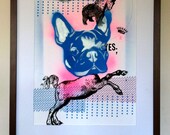 Let's go - French Bulldog stencil one of a kind art print