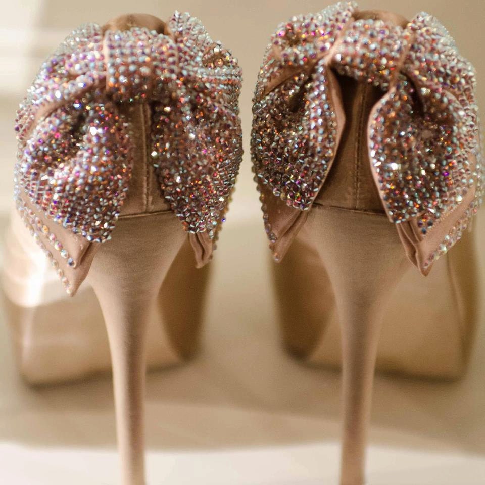 Champagne wedding shoes, Custom swarovski bridal shoes, Prom High Heels