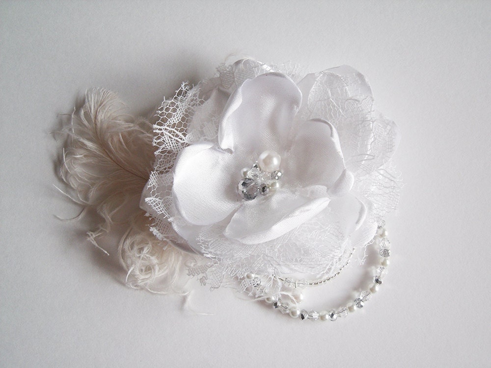 Bridal Headpiece - Lace Bridal Headpiece - White Bridal Headpiece - Bridal Hair Flower - White Bridal Hair Flower - Wedding Hair Flower