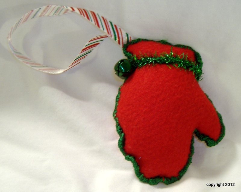 Red Felt & Green Accents Mitten Christmas Ornament