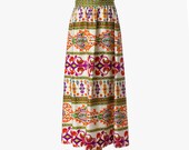 70s Vintage Maxi Skirt Formal Silky Multicolor Hippie Gypsy Fall Medium