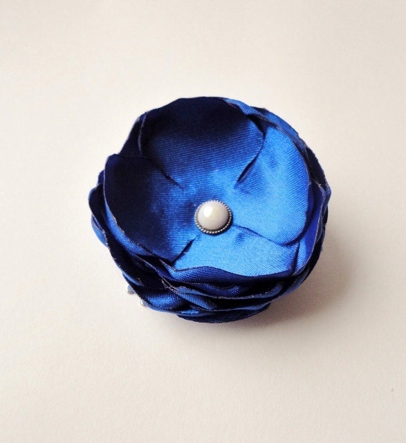 Royal Blue Fabric Flower Hair Clip, Horizon Bridesmaid Accessories, Satin Cobalt Bridal Fascinator, MONACO Blue Hair Piece