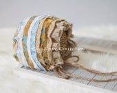 Newborn Bonnet Photo Prop, Shabby Chic Fabric Newborn Bonnet, Baby Hat, Upcycled Newborn Photography Props