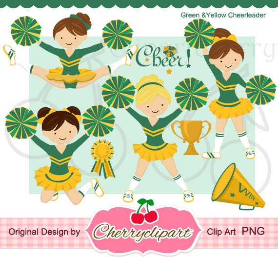 Green &Yellow Cheerleader Digital Clipart Set  for -Personal and Commercial Use-paper crafts,card making,scrapbooking,web design