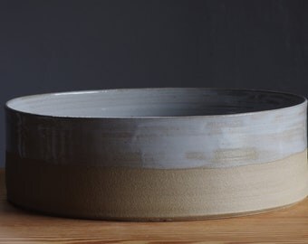MTO Stoneware bowl grey serving bowl sand color clay with grey glaze ceramic pottery mid century modern serving bowl modern