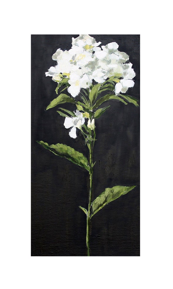 White Flower Still Life Painting oil on wood panel 10x20 inch wall art wall decor