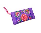 Violet embroidery wristlet bag, women wallet, Chinese embroidery purse, oriental gift for her, purse, coin bag, cellphone bag, gift for her