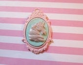 Unicorn Cameo Pendant OR Brooch (mint and pink)