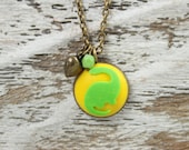 COLLECTED BRONTOSAURUS Necklace - Best Friend - Sister - BFF - Friendship - Green and Yellow Dinosaur Necklace by Blissful Bird Studio