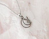 Crescent Moon Playboy Bunny Silver Ball Chain Necklace