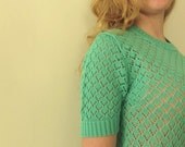 SALE Crewneck mintgreen sweater with ajour knit  S/M