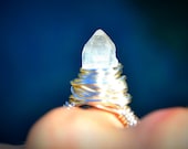 OOAK Quartz Point wire wrapped ring - Silver plated artisan Diamond like ring - Any size