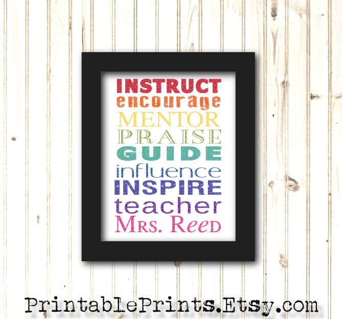 Personalized Teachers Gift Idea Unique Typography Word Art Printable JPEG