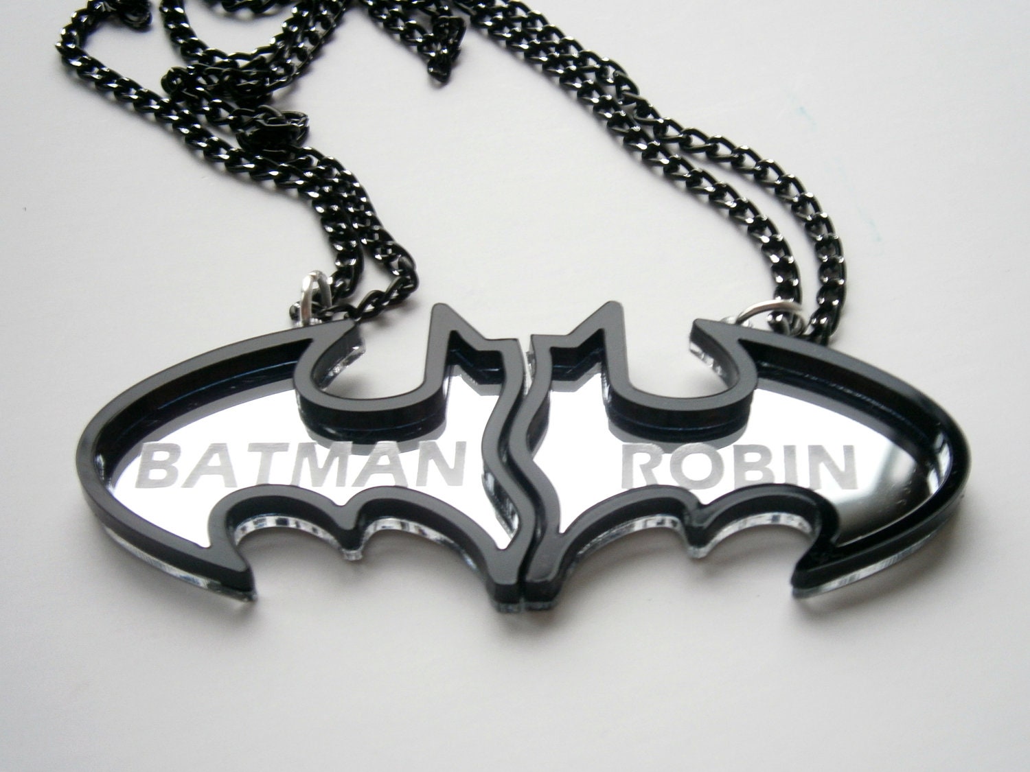 Best Friends Batman Necklaces -  Friendship Necklaces - Engraved Batman and Robin -  Laser Cut Acrylic