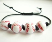 Baseball Softball Black Leather Bracelet - Gift for Sports Fan, Baseball Lover, For Her, Baseball Opener, Softball Player, Athlete