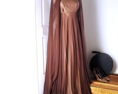 Vintage ALFRED BOSAND dress & cape/ silk chiffon gown/ chocolate brown/ caftan cape/ designer evening gown/ cocktail party dress/ wedding