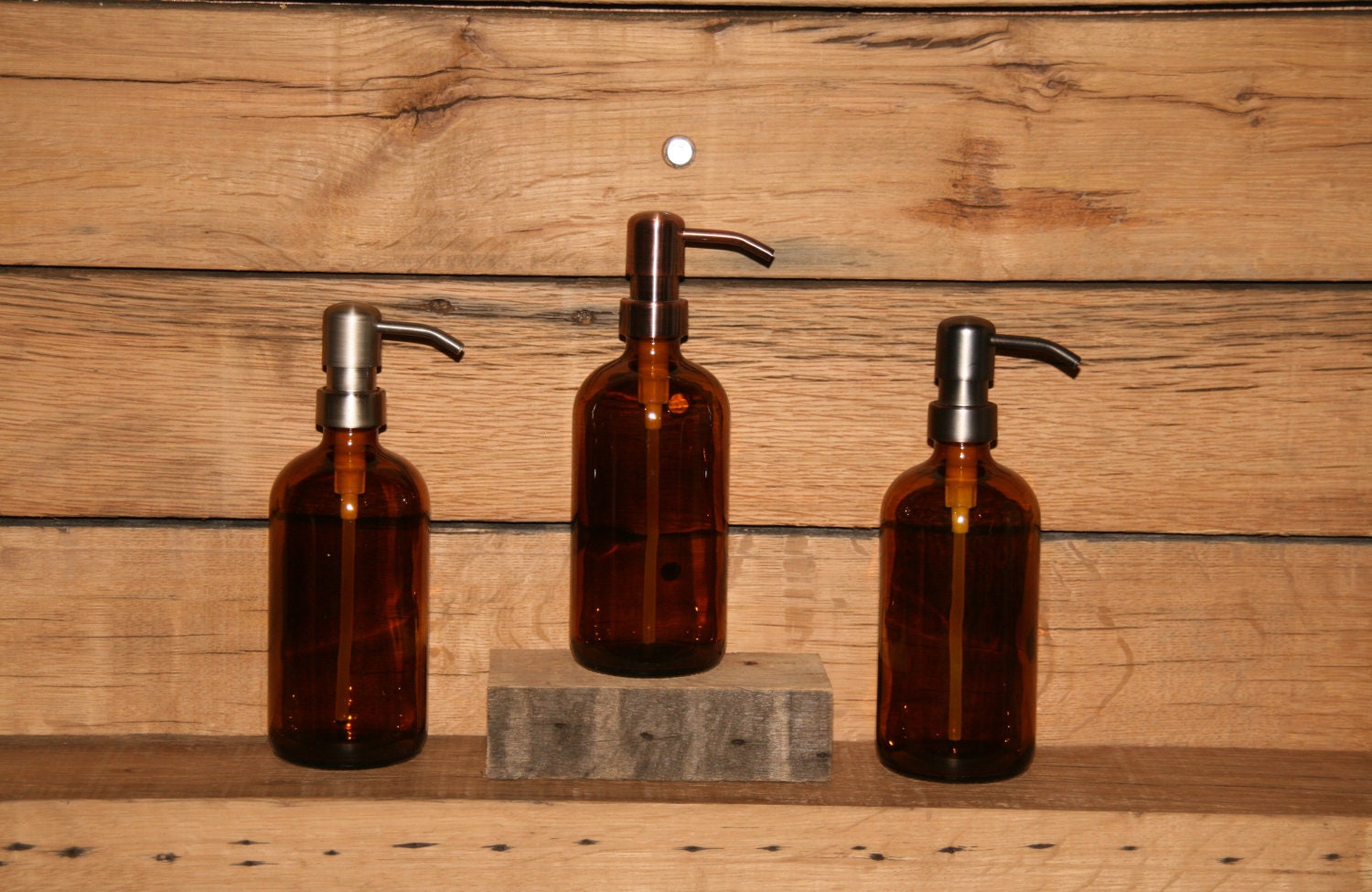 Amber Pint Jar Soap Dispenser with Metal Pump - Amber Brown 16oz Jar Lotion Bottle - Stainless, Copper or Bronze Soap Pump