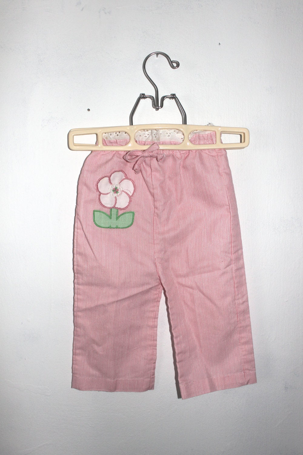 Vintage Little Girls Pink Pants with Flower Pocket (18 Months)