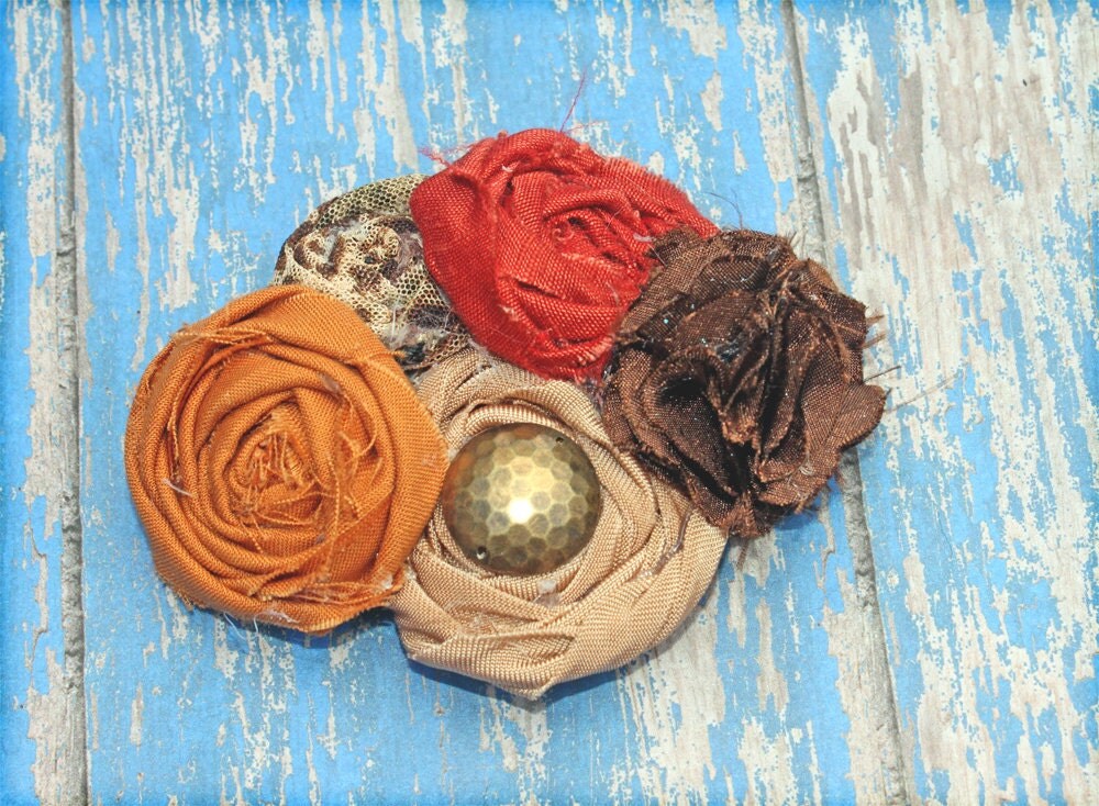 Brown, Rust, Tan Headband, Fabric Flowers Hair Accessories, Beige, Hair Bow, Women's Hair Clip, Fabric Flower Brooch