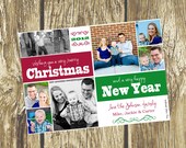 Christmas and New Years Block Style Holiday Cards, Christmas Cards, DIY Printable, digital file (item 1082)