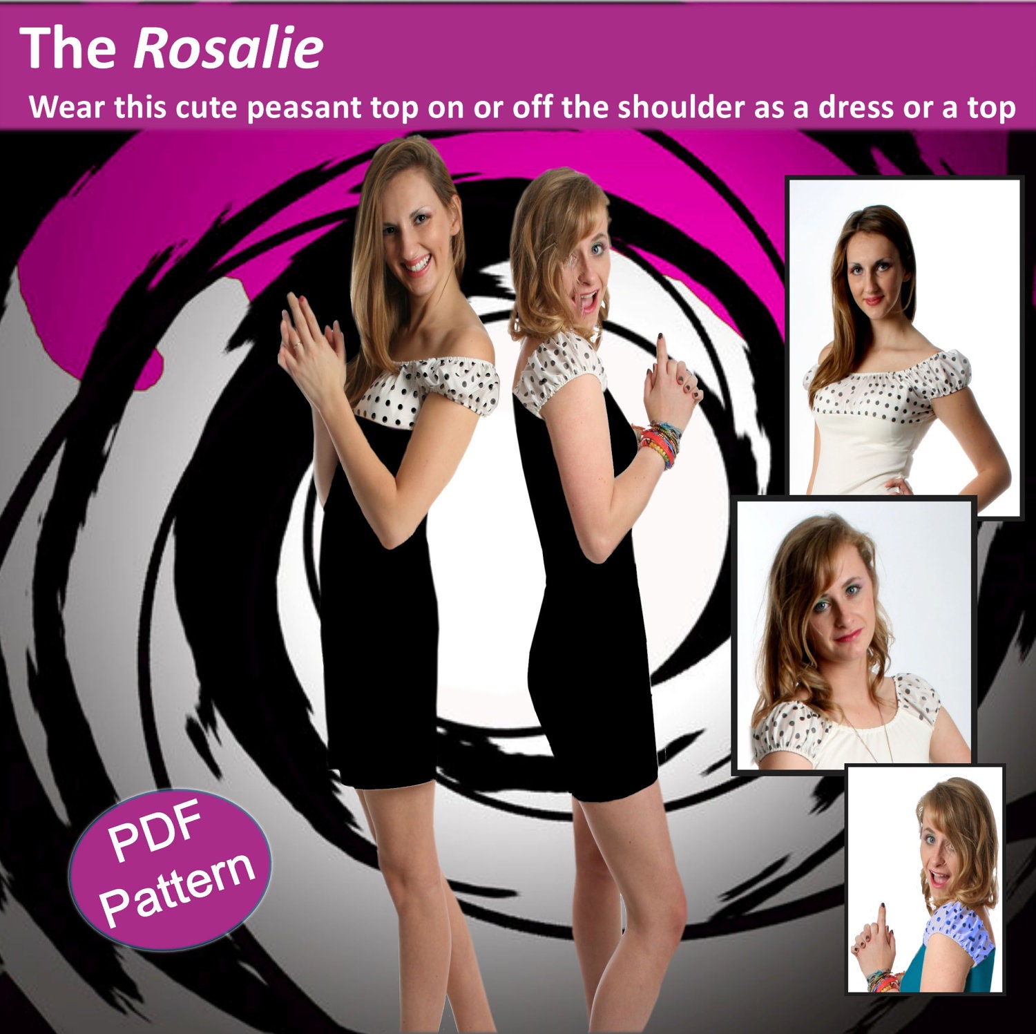 Peasant Top Rosalie PDF Pattern with free you tube on line tutorial