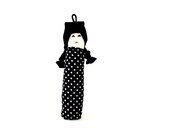 Custom polka dots fabric keychain ooak mini doll black and white decor women felt black hair Fulana easter mothers day gift