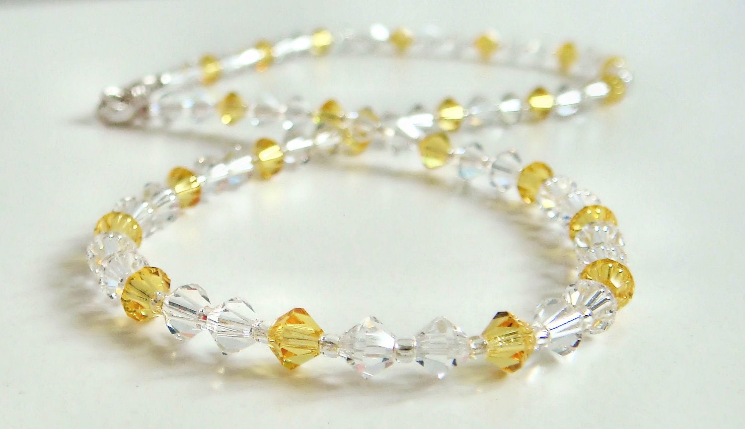 Ladies dazzling yellow crystal necklace sterling silver Genuine CRYSTALLIZED Swarovski elements 925 silver hook clasp, teen, choker, gift