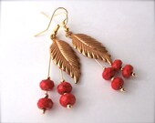 Native American Hand Crafted Red Corral w/ Gold plated Leaf & Findings