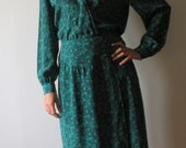 FLORAL Teal and Black WRAP Dress Long Sleeve