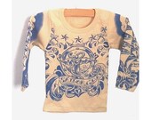 TATTOO long sleeve french cotton T shirt for kids // old school print // sailor // blue ink // sizes 2 and 4 years old