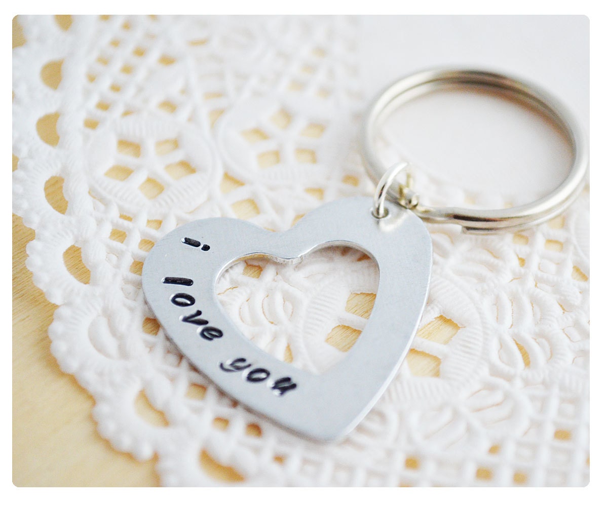 Heart Keychain - I Love You to the Moon and Back - Custom Keychain - Hand Stamped - Aluminum