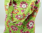 Ruffled Tote- Lime Zebra and Fuchsia Floral Print