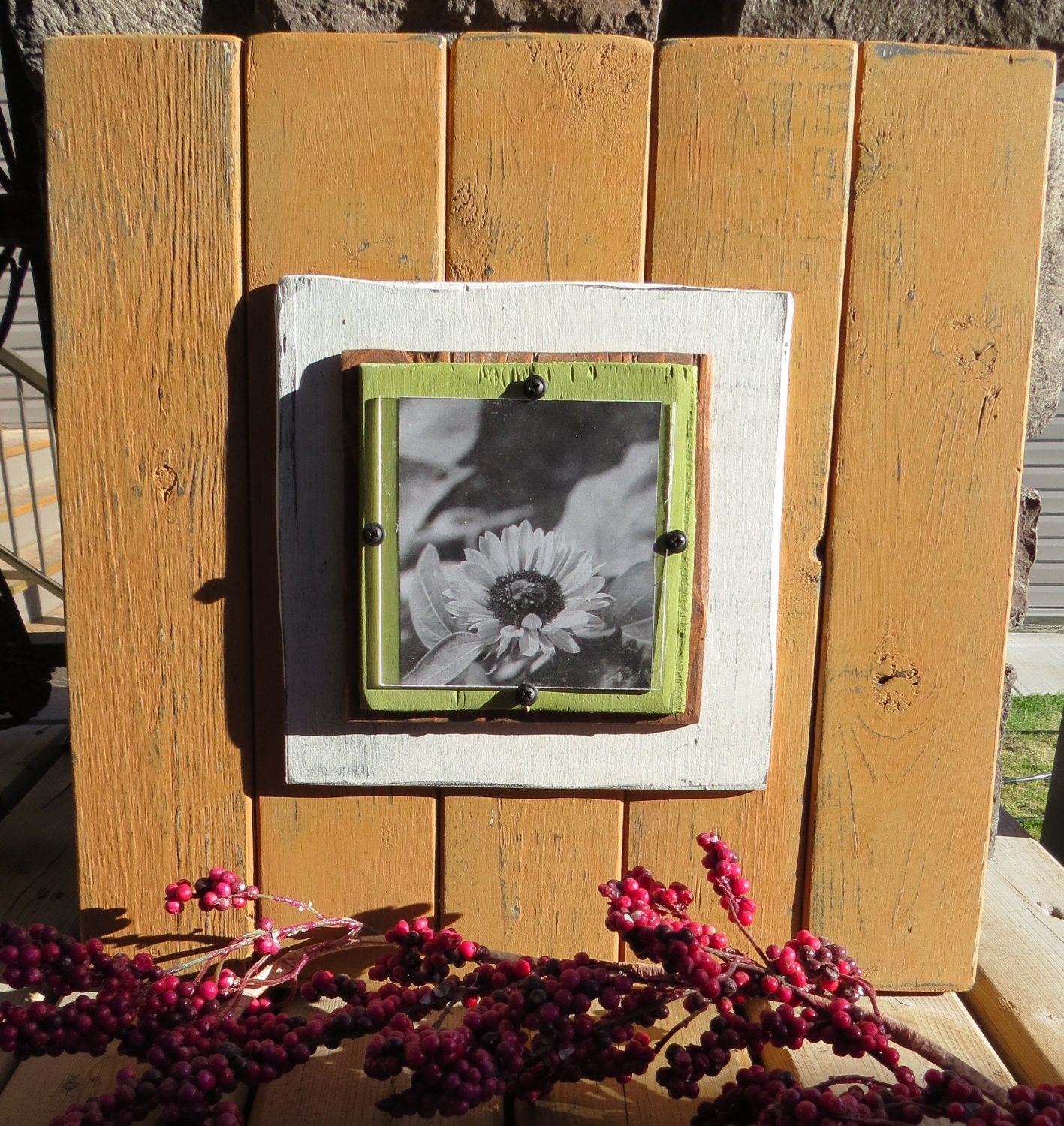 Distressed Wood Plank Frame for 5X5 - Shabby, Cottage Chic, Beach, Rustic, Country, Wall Hanging, Kitchen