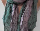 Scarf - cotton -Elegant Scarf Cotton Scarf  -  green - gray