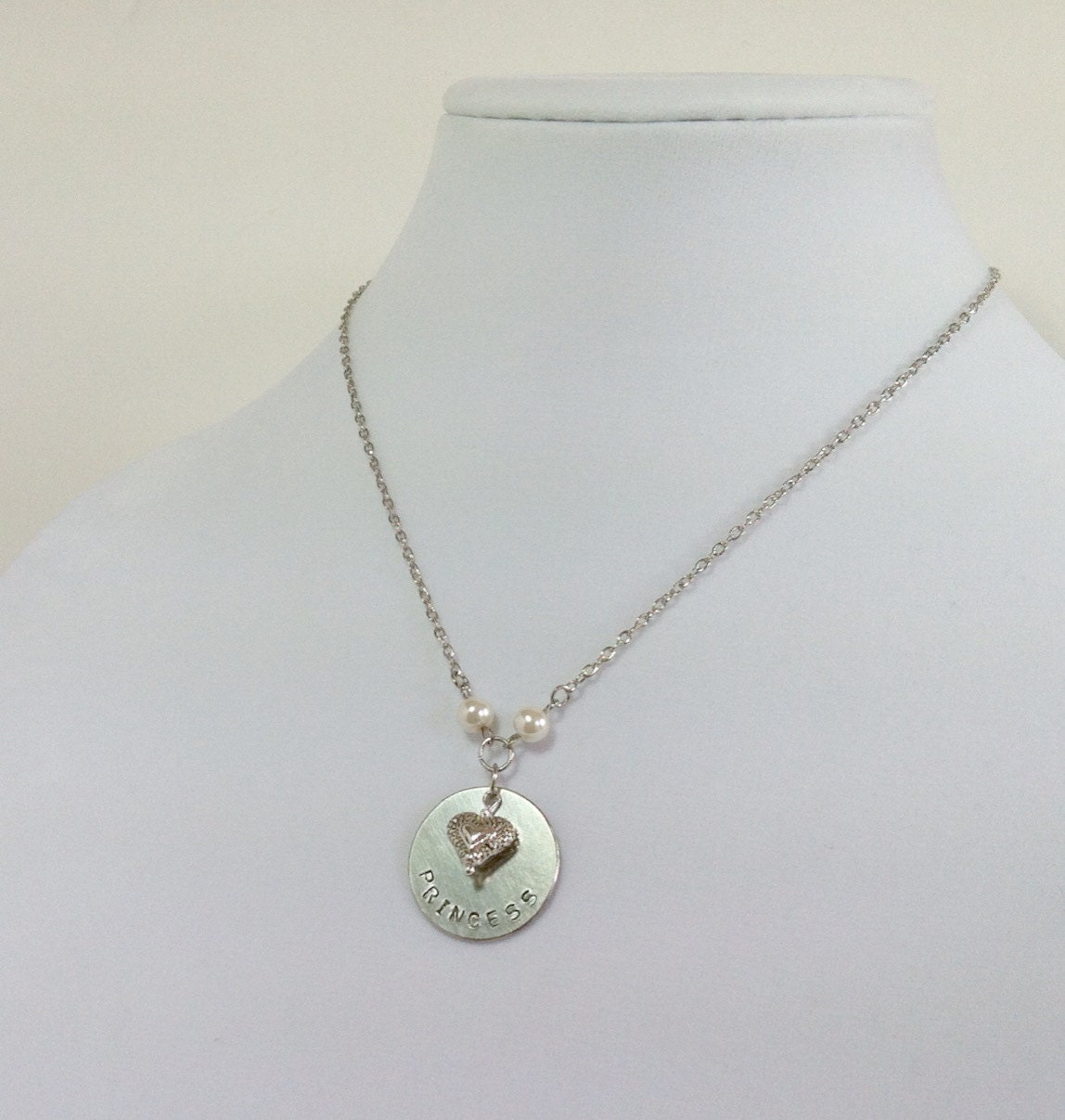 Princess Necklace - Hand Stamped with Ivory Pearls - Great Gift